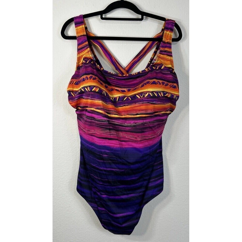 Catherines Sunset Ombre Striped One Piece Swimsuit Plus Size 30W - Picture 2 of 12